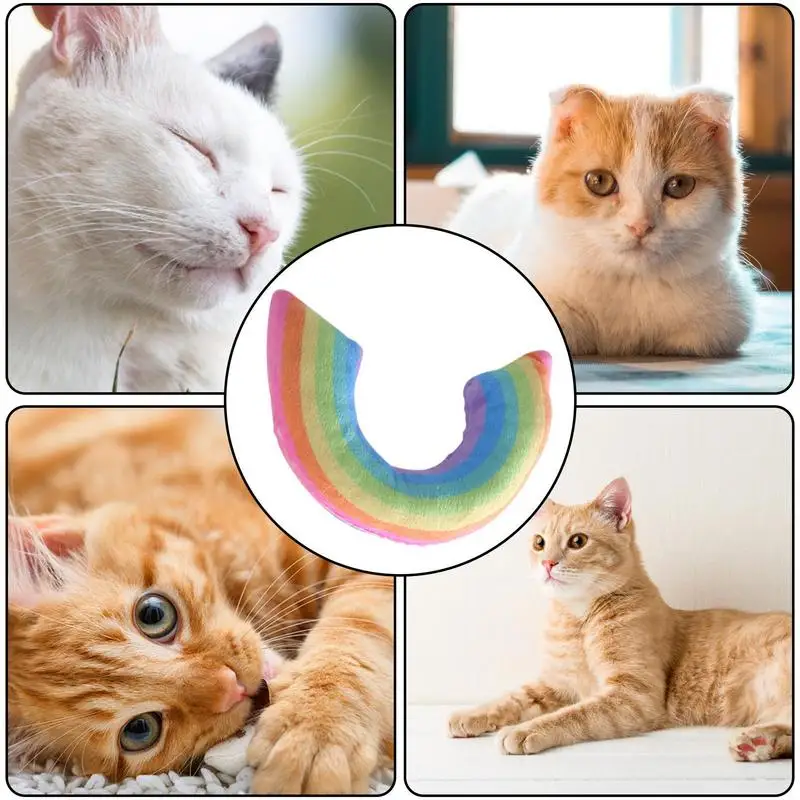 Игрушка Rainbow Cat Интерактивная Плюшевая игрушка Радужный Котенок, Жующий Пищащие Игрушки С кошачьей мятой, Домашняя И Уличная подушка для кошек Изображение 2