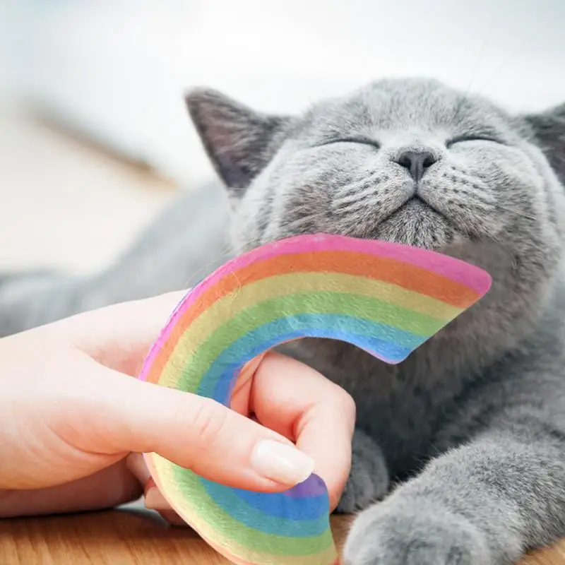 Игрушка Rainbow Cat Интерактивная Плюшевая игрушка Радужный Котенок, Жующий Пищащие Игрушки С кошачьей мятой, Домашняя И Уличная подушка для кошек Изображение 3