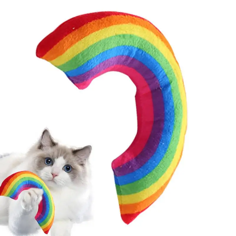 Игрушка Rainbow Cat Интерактивная Плюшевая игрушка Радужный Котенок, Жующий Пищащие Игрушки С кошачьей мятой, Домашняя И Уличная подушка для кошек Изображение 4