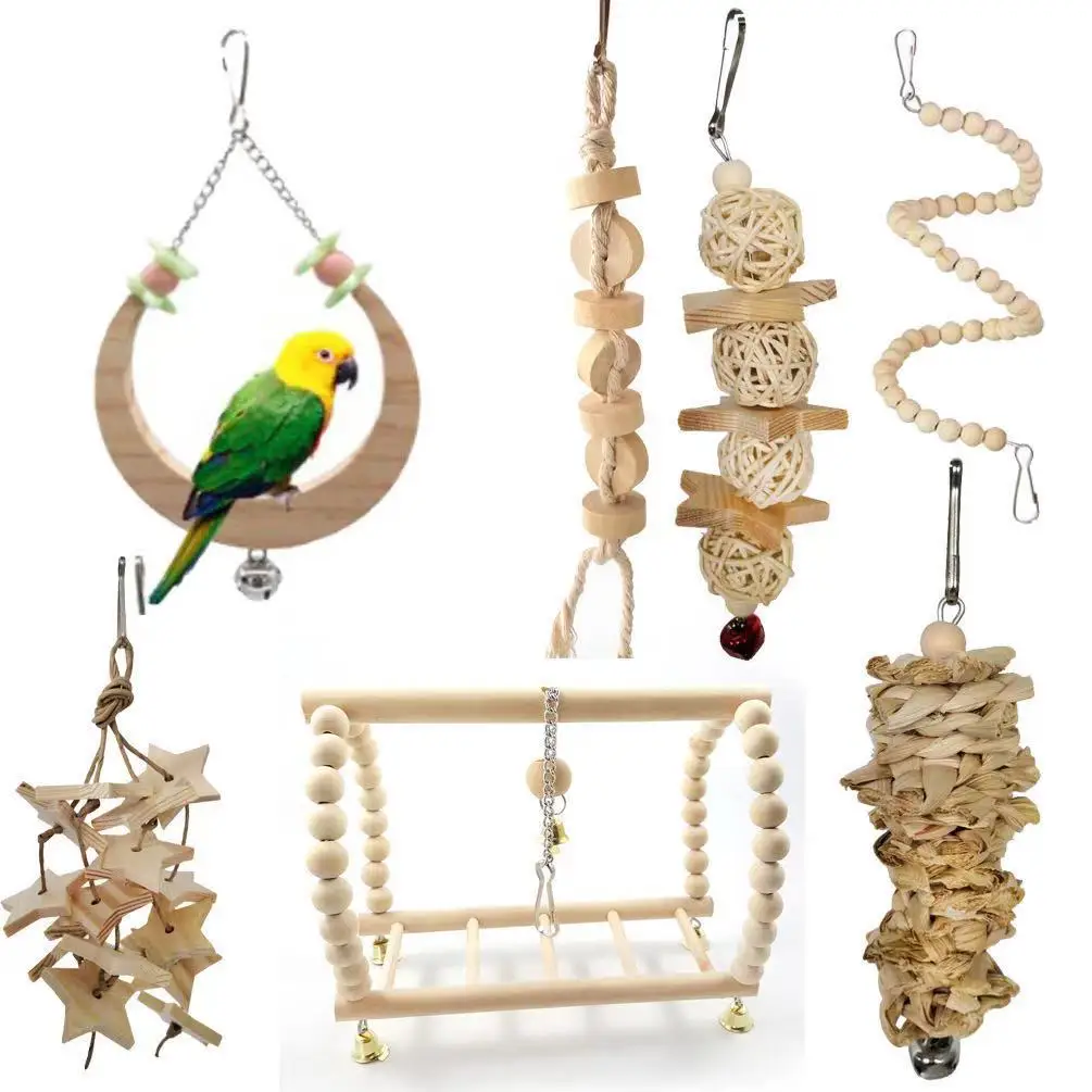 Игрушка-попугай из 7 предметов, комбинированная игрушка Amazon Cross border, оригинальные цветные принадлежности для птиц-попугаев Изображение 0