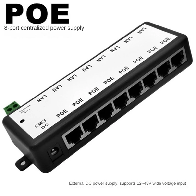 Инжектор POE 8 портов Poe Адаптер питания Ethernet Источник питания для сети ВИДЕОНАБЛЮДЕНИЯ POE Питание камеры по Ethernet Изображение 3