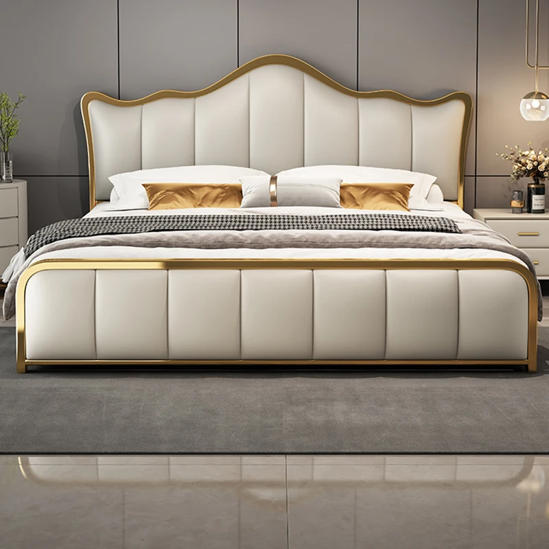Кожаные кровати, экономящие пространство, металлические Многофункциональные красивые Недорогие двуспальные кровати Kawaii, умная деревянная мебель для театра Camas Dormitorio Изображение 1