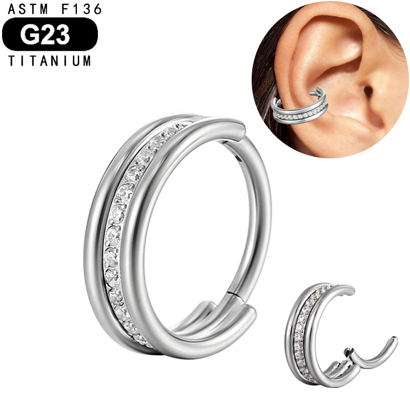 Кольцо в носу, Титановый пирсинг в ушах, Тройная Центральная серьга из циркониевого хряща для женщин, ювелирные изделия с шарнирным сегментом, Гипоаллергенные Изображение 0