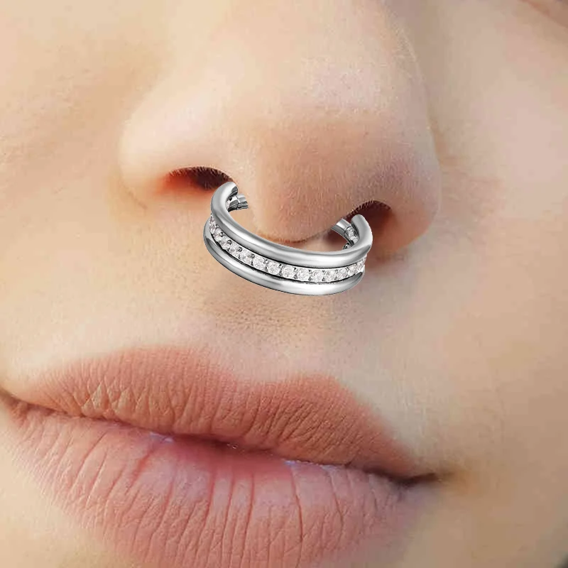 Кольцо в носу, Титановый пирсинг в ушах, Тройная Центральная серьга из циркониевого хряща для женщин, ювелирные изделия с шарнирным сегментом, Гипоаллергенные Изображение 2