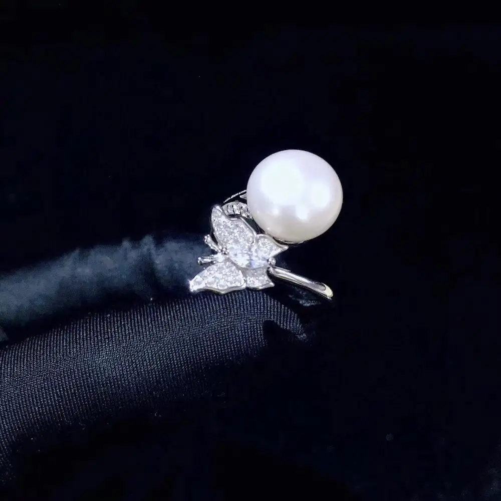 кольцо с натуральным пресноводным жемчугом из стерлингового серебра 925 пробы с кубическим цирконом, бабочка, кольцо от насекомых, регулируемый размер, изысканные женские украшения Изображение 1