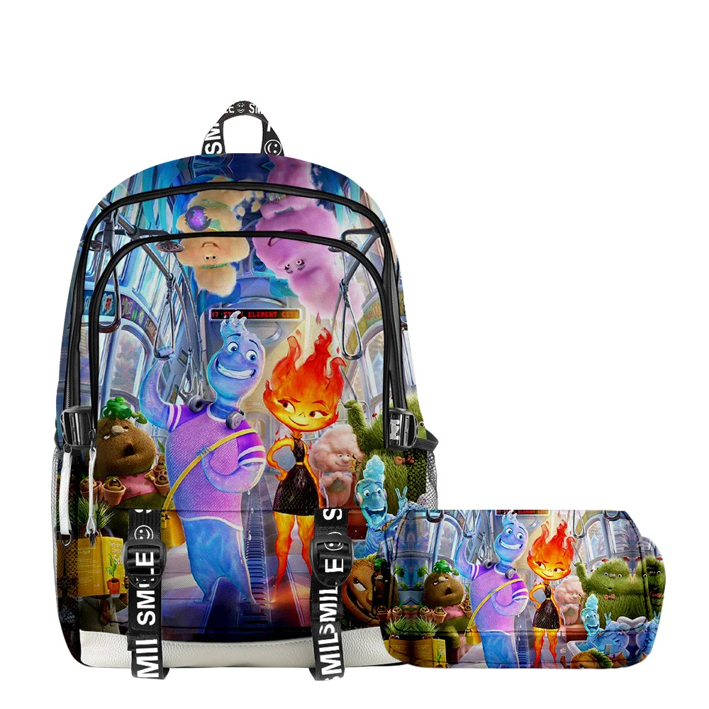 Комплект из 2 предметов с сумкой для карандашей, новый фильм, рюкзак Elemental, аниме Диснея, детский двухэтажный рюкзак, подростковый водонепроницаемый школьный рюкзак Изображение 0
