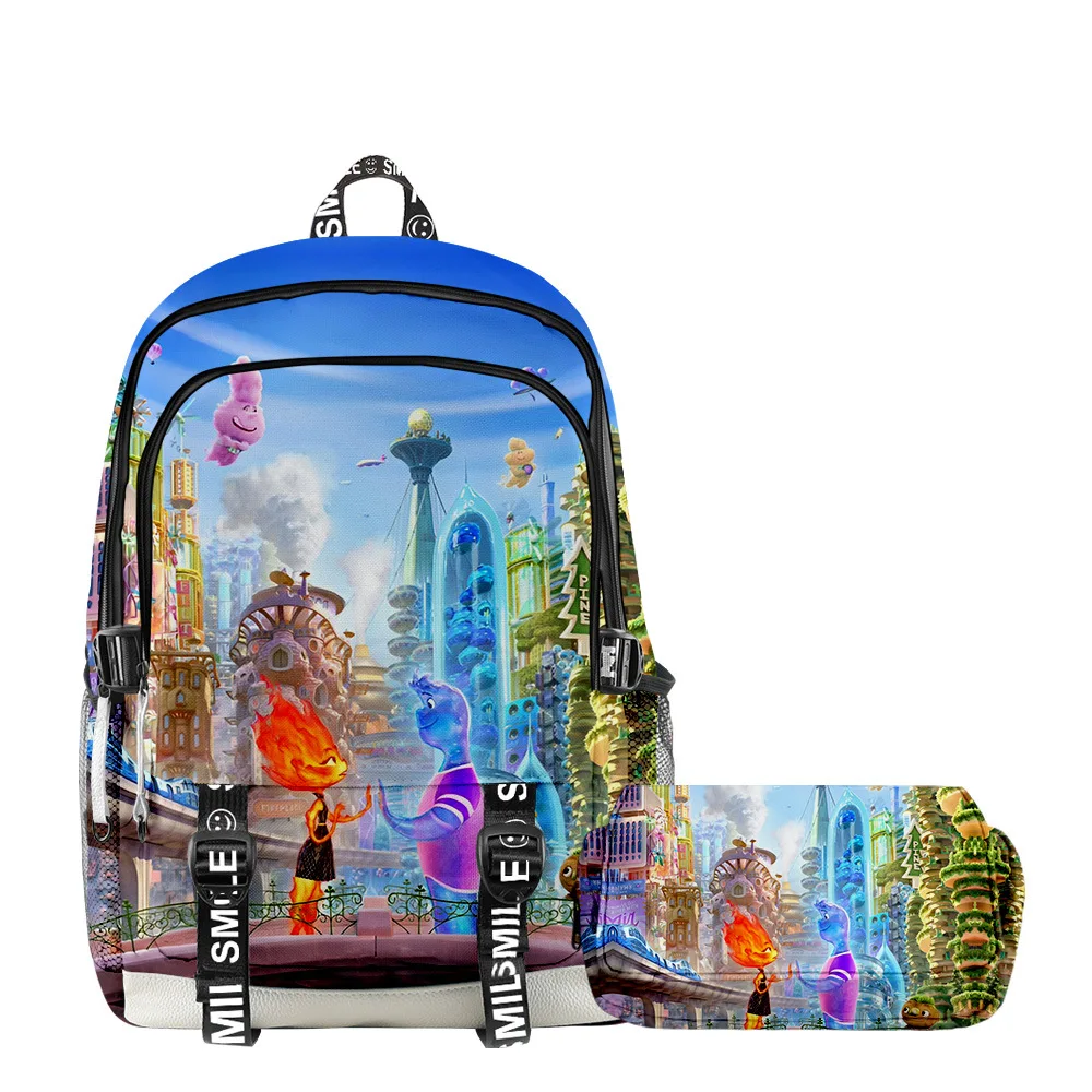Комплект из 2 предметов с сумкой для карандашей, новый фильм, рюкзак Elemental, аниме Диснея, детский двухэтажный рюкзак, подростковый водонепроницаемый школьный рюкзак Изображение 3