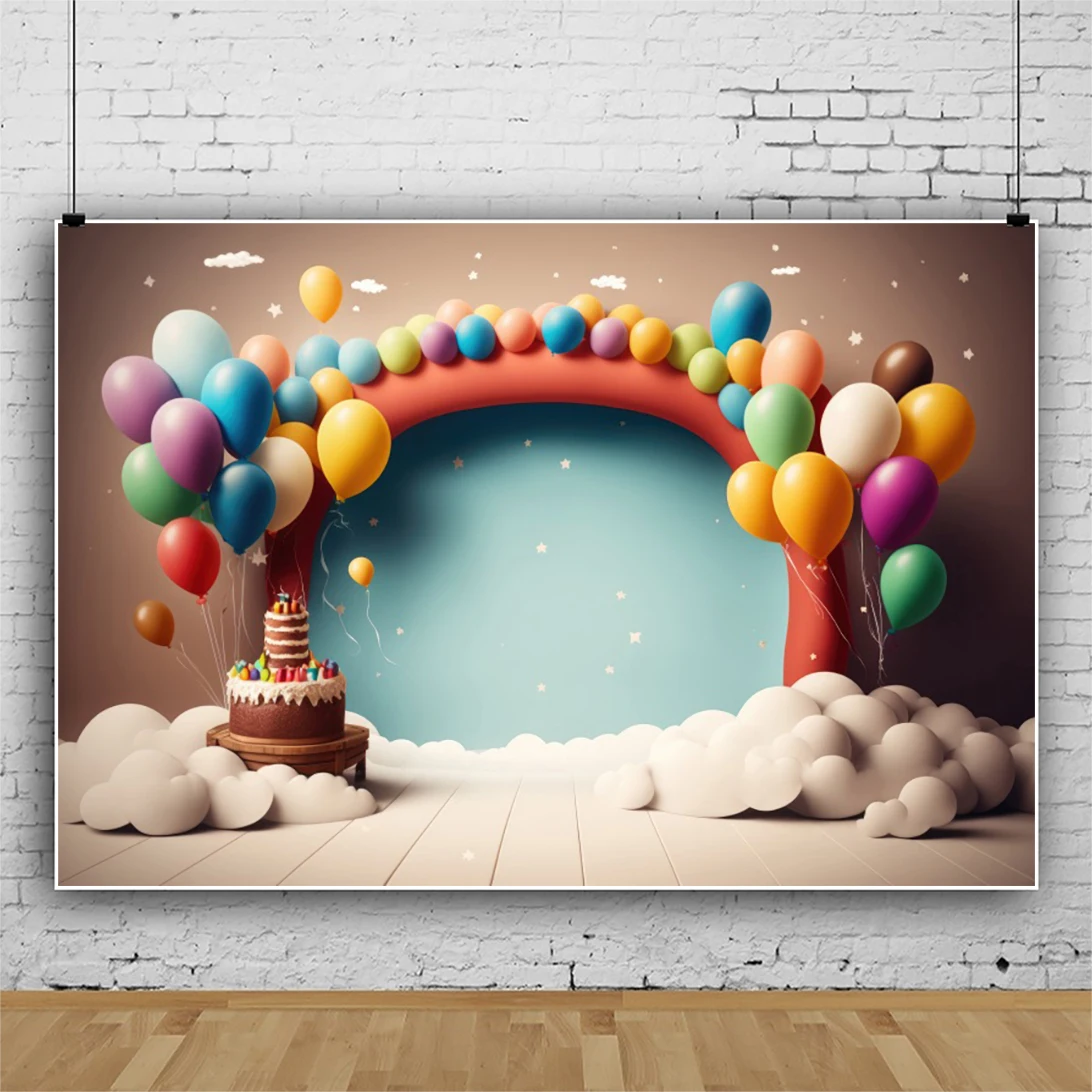 Красочные воздушные шары Ворота Дверь Фон для фотосъемки Душа новорожденного Фон для портрета на День рождения детей Винил Изображение 2
