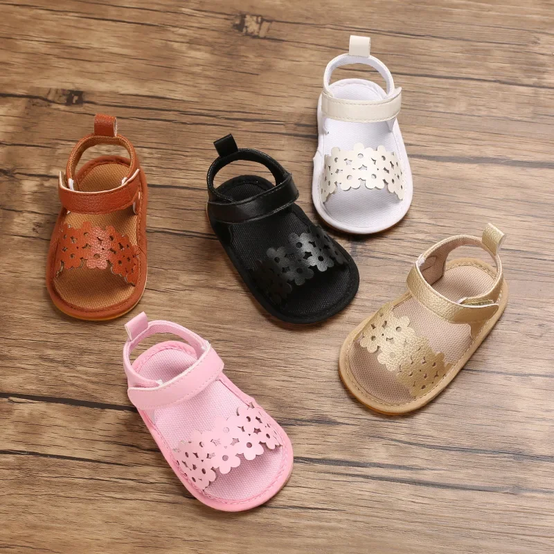 Летние сандалии для новорожденных девочек, обувь для малышей, нескользящие первые ходунки, Дышащие туфли принцессы Изображение 0