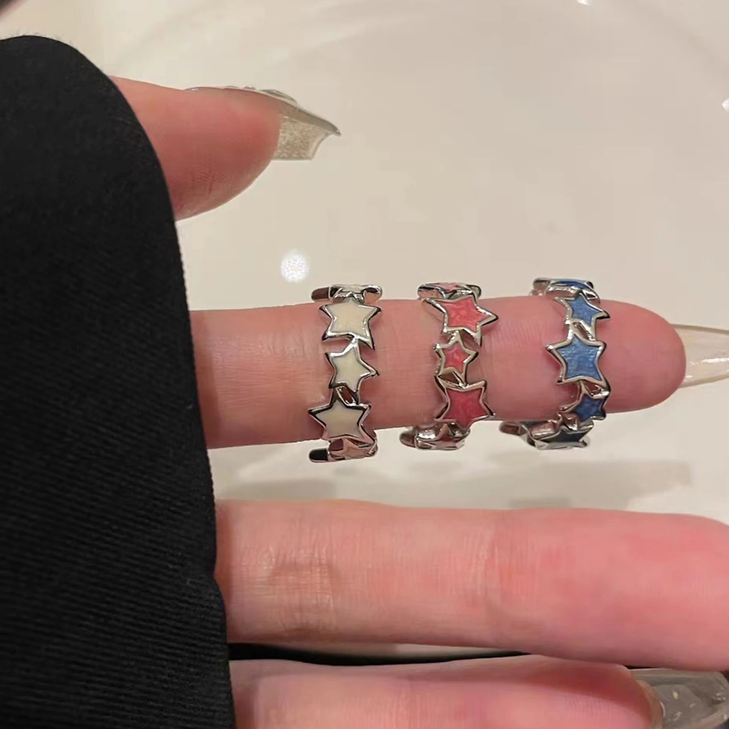 Модное Открытое кольцо с кристаллами в виде пентаграммы и звезд для женщин, Милое Регулируемое кольцо для девочек, Винтажная Нерегулярная эстетика, ювелирные изделия Y2K Изображение 0
