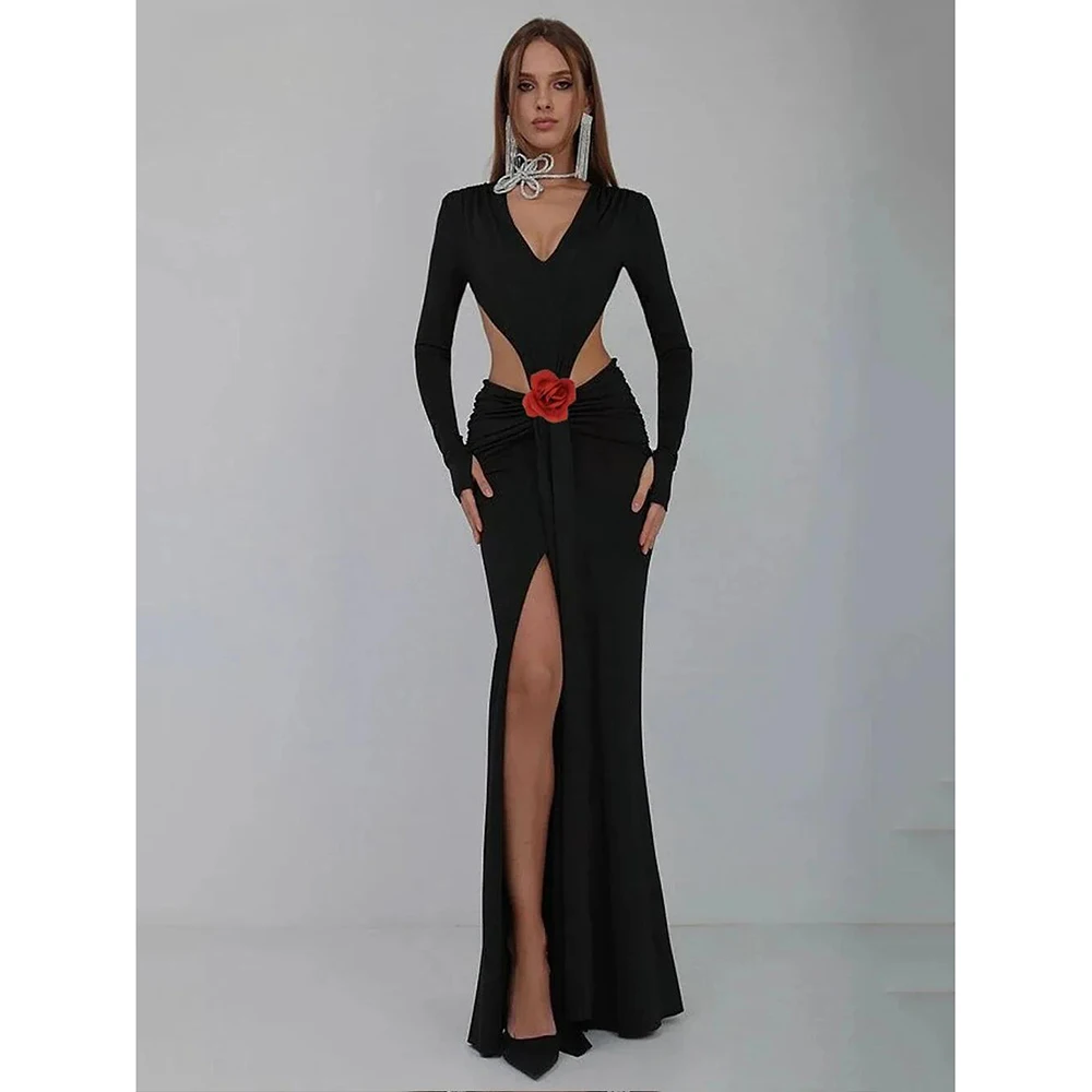 Модное элегантное вечернее платье с V-образным вырезом и открытой спиной, новое черное высококачественное женское вечернее платье для выпускного вечера Изображение 0
