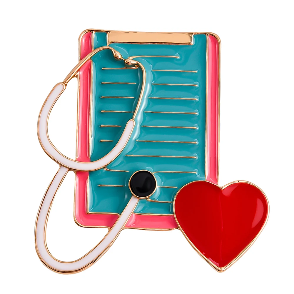 Модный медицинский стетоскоп, синяя брошь в виде блокнота, красные эмалированные булавки в форме сердца, значок доктора и медсестры для студенческого подарка Высокого качества Изображение 4