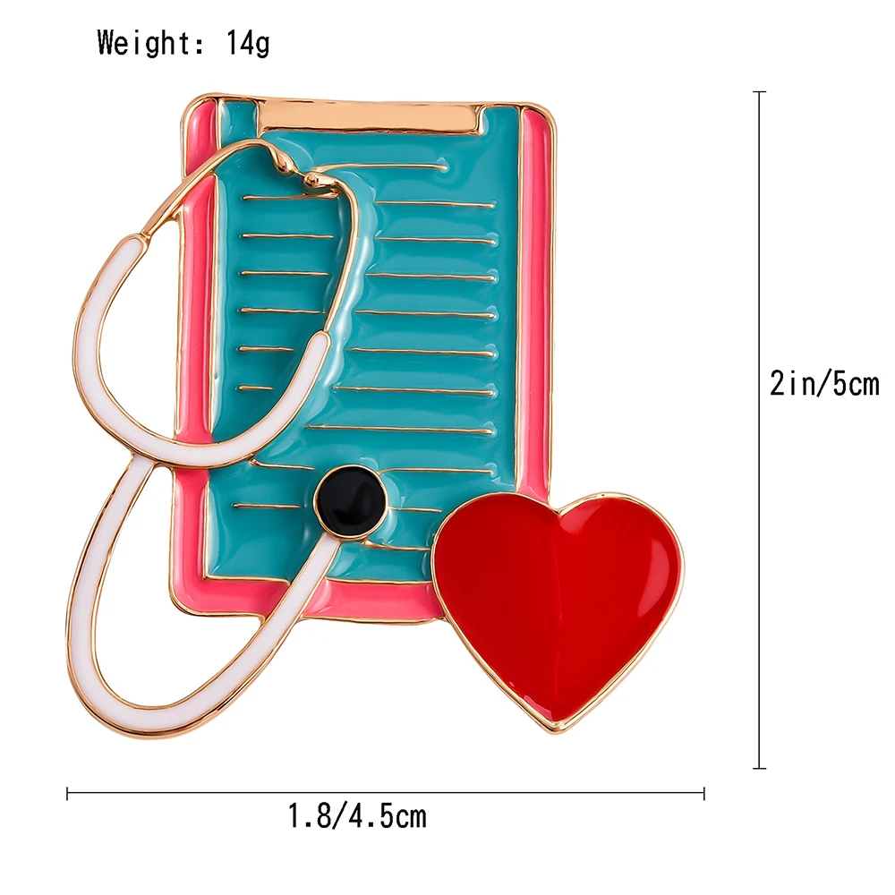 Модный медицинский стетоскоп, синяя брошь в виде блокнота, красные эмалированные булавки в форме сердца, значок доктора и медсестры для студенческого подарка Высокого качества Изображение 5