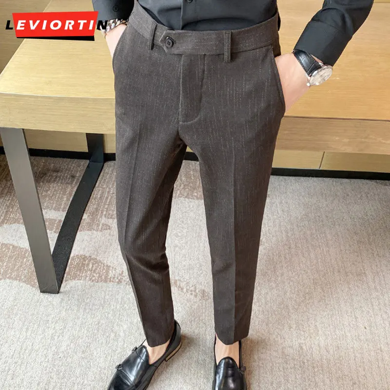 Мужской весенне-осенний новый деловой Повседневный костюм в полоску, Корейская версия, Прямые брюки-трубочки, молодежный мужской повседневный костюм Pants29-40 Изображение 0