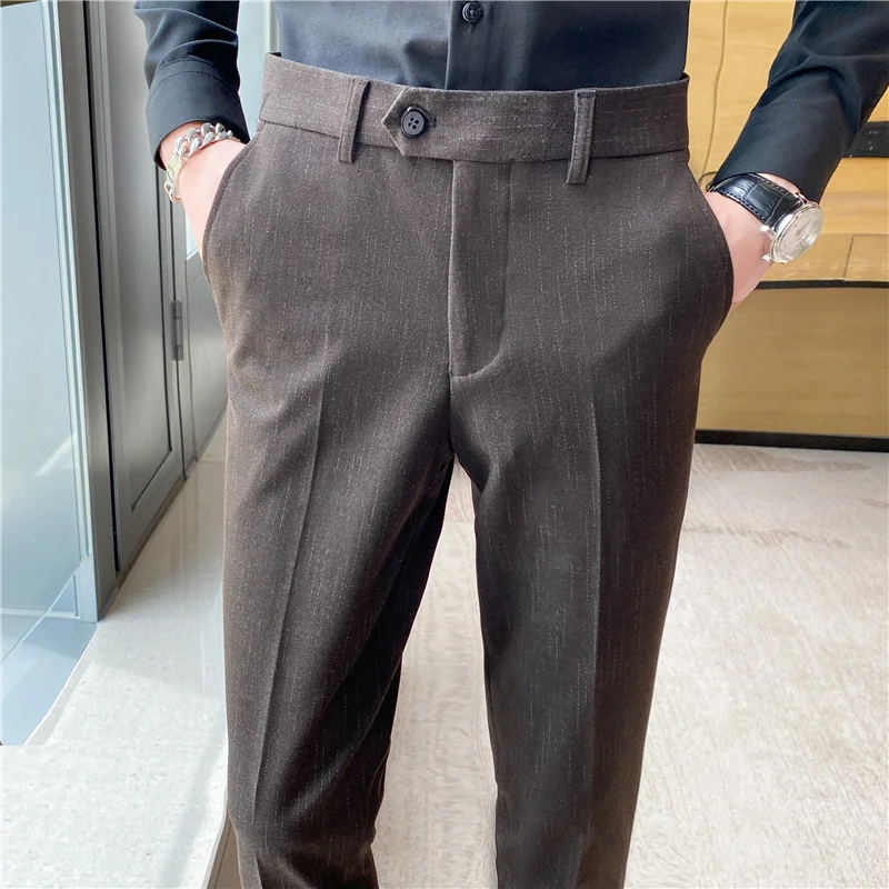 Мужской весенне-осенний новый деловой Повседневный костюм в полоску, Корейская версия, Прямые брюки-трубочки, молодежный мужской повседневный костюм Pants29-40 Изображение 1