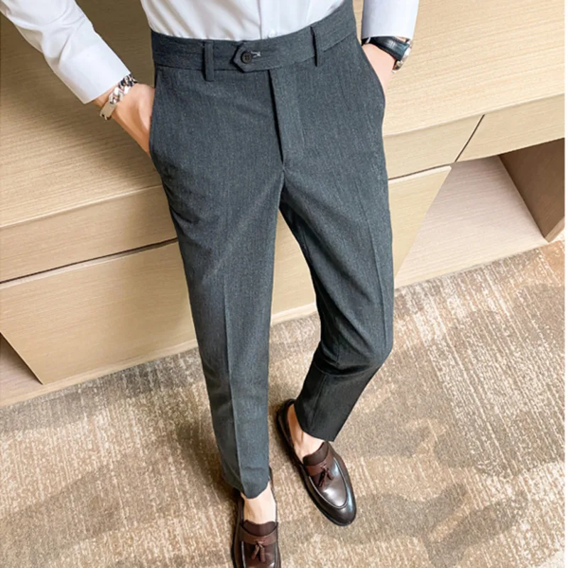 Мужской весенне-осенний новый деловой Повседневный костюм в полоску, Корейская версия, Прямые брюки-трубочки, молодежный мужской повседневный костюм Pants29-40 Изображение 2