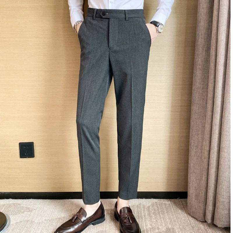 Мужской весенне-осенний новый деловой Повседневный костюм в полоску, Корейская версия, Прямые брюки-трубочки, молодежный мужской повседневный костюм Pants29-40 Изображение 3