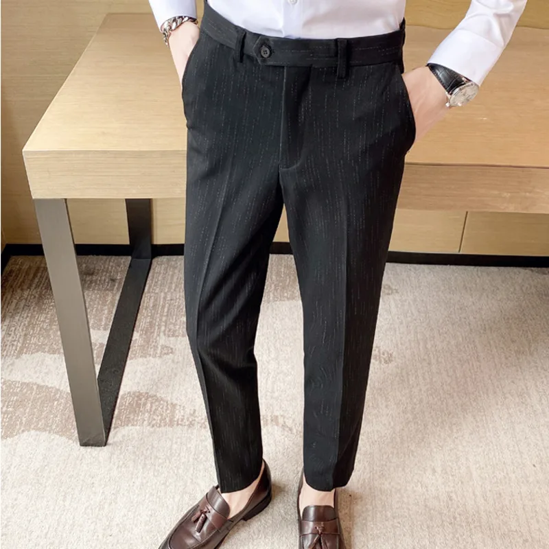 Мужской весенне-осенний новый деловой Повседневный костюм в полоску, Корейская версия, Прямые брюки-трубочки, молодежный мужской повседневный костюм Pants29-40 Изображение 4