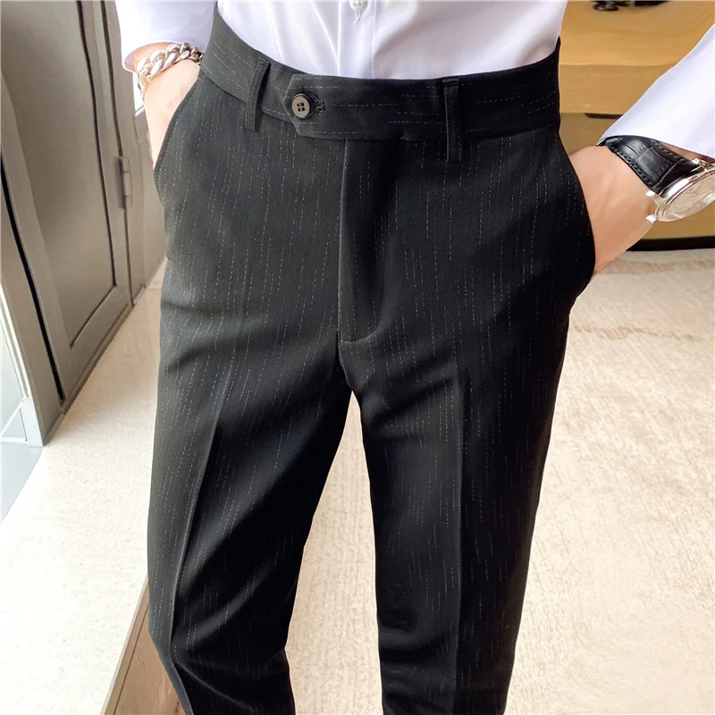 Мужской весенне-осенний новый деловой Повседневный костюм в полоску, Корейская версия, Прямые брюки-трубочки, молодежный мужской повседневный костюм Pants29-40 Изображение 5