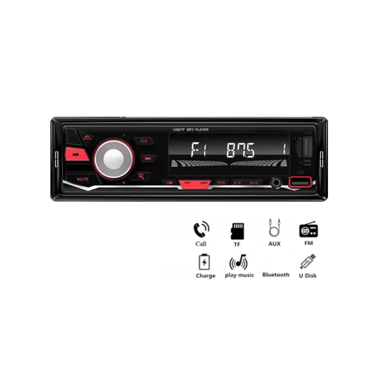 Новая 7-цветная подсветка FM-радио Автомобильный беспроводной Bluetooth 12V LED MP3-плеер Подключаемый U-диск Мультимедийное радио Изображение 5