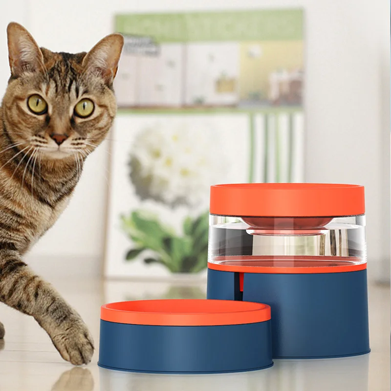 Новая цветная автоматическая кормушка, раздельный дозатор воды для защиты позвоночника, Миска для риса для кошек, объемная двойная миска для домашних животных. Изображение 2
