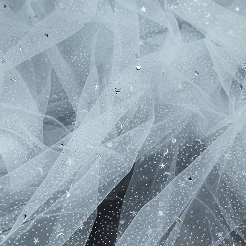 Новое свадебное платье, дизайнерская ткань, прозрачная сетчатая ткань с серебряной звездой горячего тиснения, эстетичная ткань для фотофорума своими руками Изображение 3