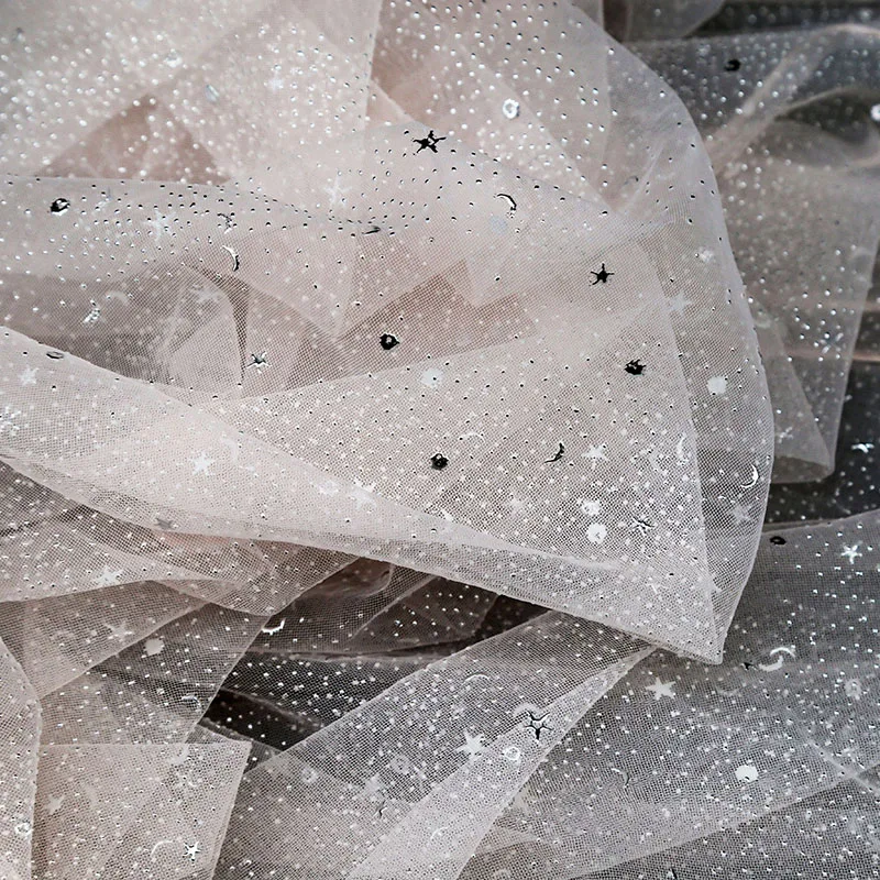 Новое свадебное платье, дизайнерская ткань, прозрачная сетчатая ткань с серебряной звездой горячего тиснения, эстетичная ткань для фотофорума своими руками Изображение 4