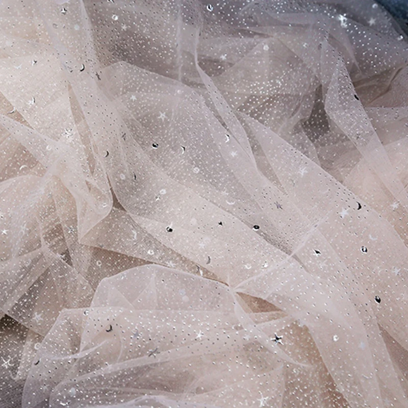 Новое свадебное платье, дизайнерская ткань, прозрачная сетчатая ткань с серебряной звездой горячего тиснения, эстетичная ткань для фотофорума своими руками Изображение 5
