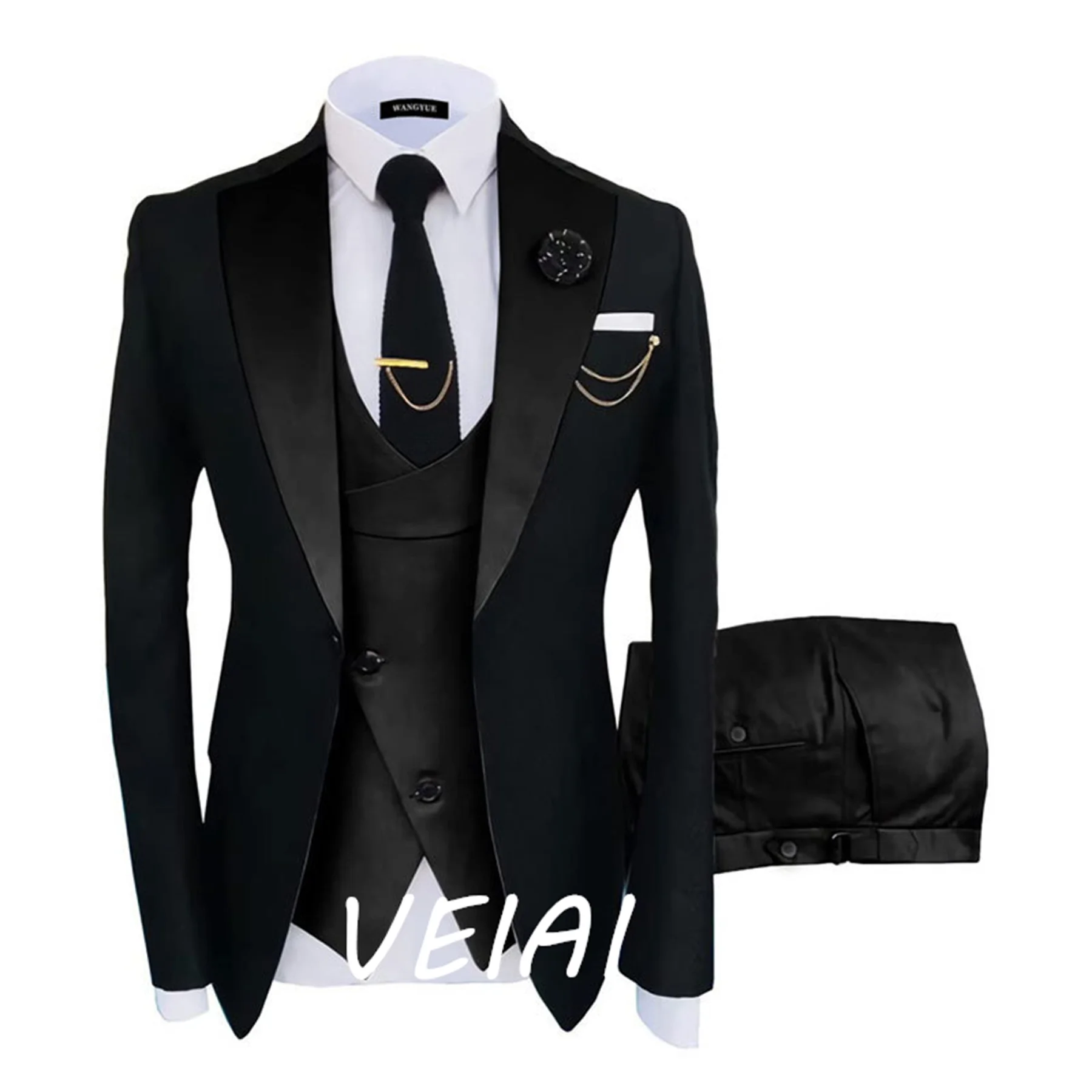 Новый мужской костюм-тройка Корейской версии, приталенная модель, одежда для проведения деловых банкетов, платье жениха, свадебное платье жениха Изображение 3