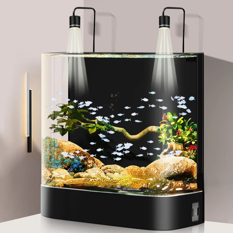 Новый супер белый стеклянный аквариум с горячей гибкой, встроенный в гостиную, дом у стены, рыбий глобус, большой аквариум без изменений. Изображение 0
