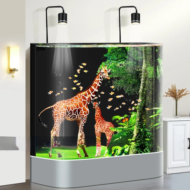 Новый супер белый стеклянный аквариум с горячей гибкой, встроенный в гостиную, дом у стены, рыбий глобус, большой аквариум без изменений. Изображение 2