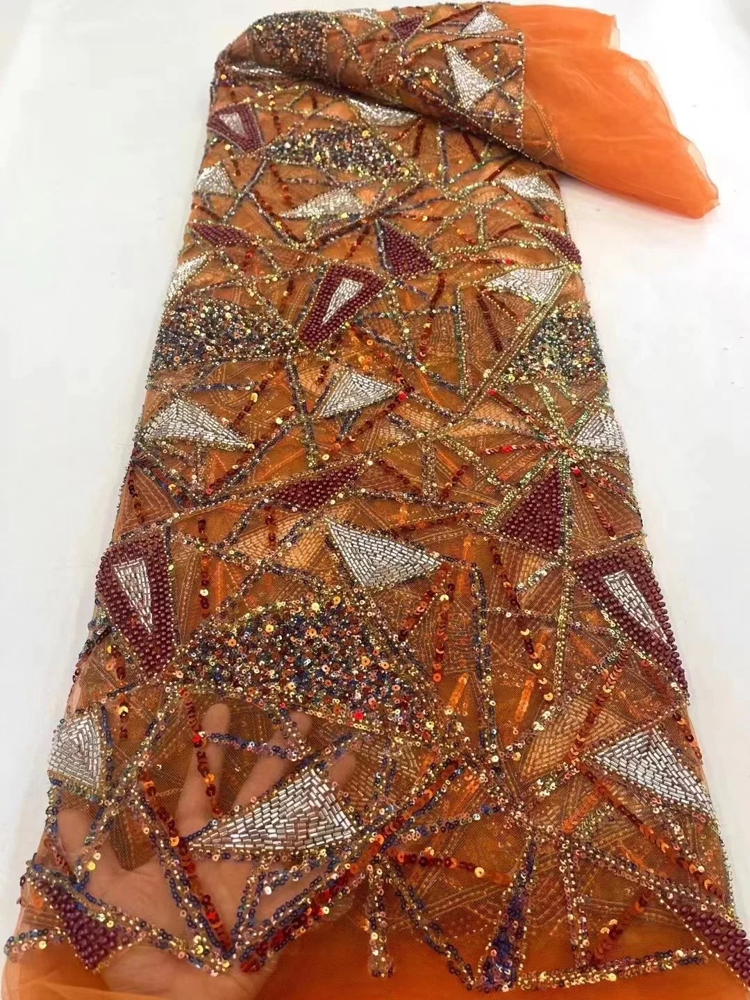 Роскошная Африканская кружевная ткань с бисером и пайетками 2023, высококачественная тяжелая вышивка жениха, французское тюлевое кружевное Нигерийское свадебное платье Изображение 4