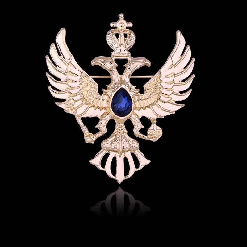 Роскошные мужские и женские броши в стиле вестерн ретро, персонализированные крылья орла, одежда в короне из красного / синего / драгоценных камней. Изображение 0