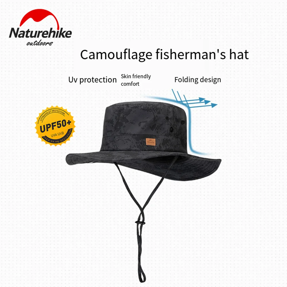 Рыболовная шляпа Naturehike Из Прочной ткани UPF 50 Водонепроницаемая Защита От Ультрафиолета С Большим краем, Съемная Дышащая Мужская Походная Шляпа на открытом воздухе Изображение 1