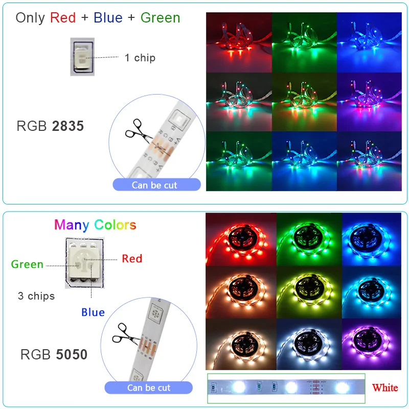 Светодиодная лента RGB 5050 SMD 2835 Светодиодная лампа DIY Гибкая водонепроницаемая лента RGB Лампа Ленточный диод Bluetooth Wifi Контроллер Питания Изображение 2