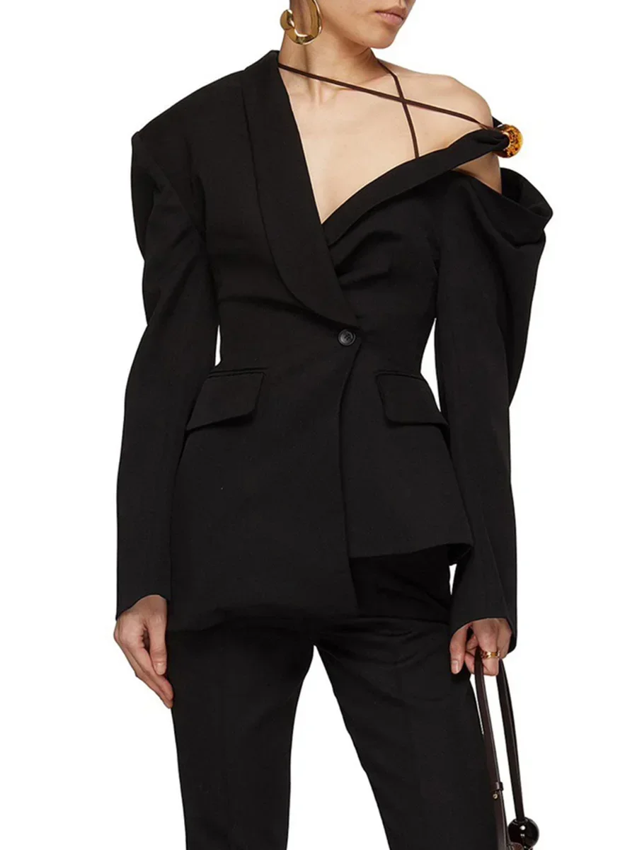 Сексуальные женские костюмы, Цельнокроеный Блейзер, Модная куртка, официальное Офисное женское деловое Сексуальное открытое пальто для горячей девушки, Осенний наряд Изображение 1