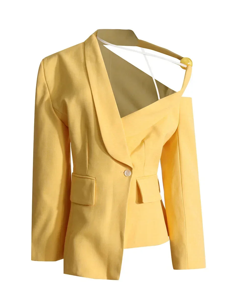Сексуальные женские костюмы, Цельнокроеный Блейзер, Модная куртка, официальное Офисное женское деловое Сексуальное открытое пальто для горячей девушки, Осенний наряд Изображение 2