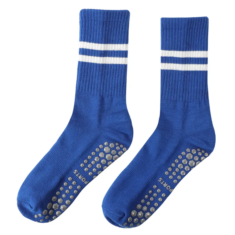 Синие носки для пилатеса, чулки из тонкой эпоксидной смолы ПВХ, нескользящие Профессиональные женские однотонные спортивные носки для йоги в две полосы, Изображение 3