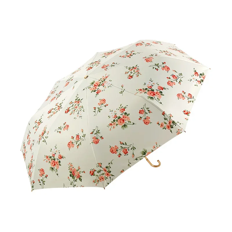Складной изогнутый крючок для зонта, женский резиновый зонт Princess, ультралегкий французский зонт с цветочным рисунком Изображение 1