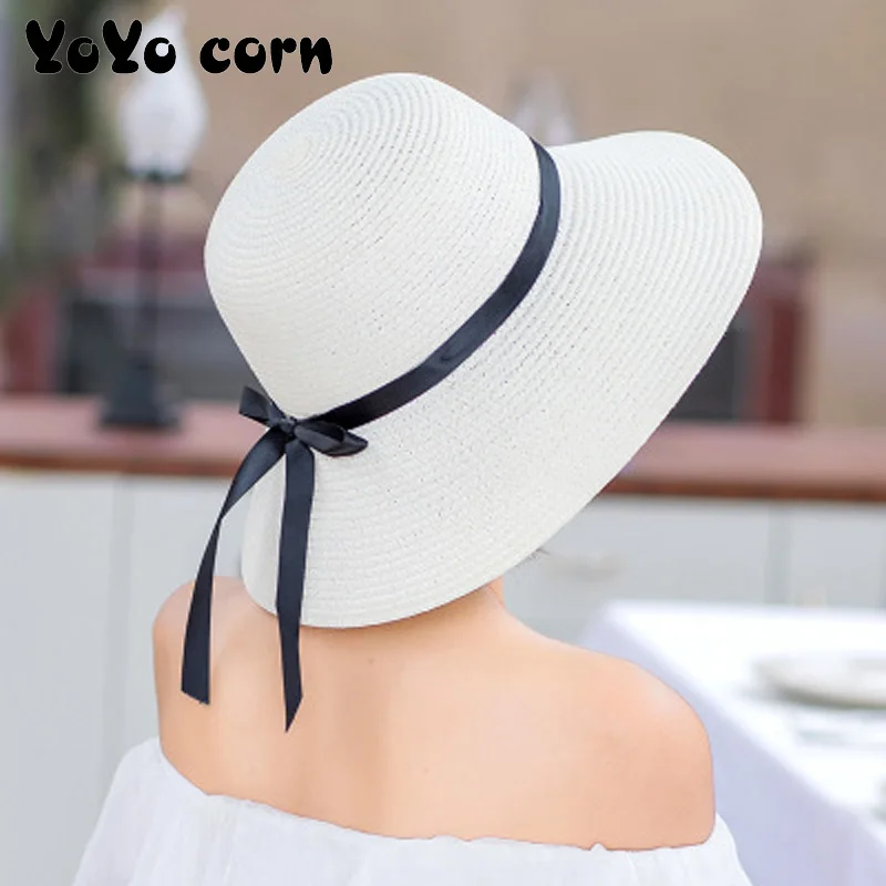 Соломенная шляпа YOYOCORN женская летняя маленькая свежая шляпа солнцезащитная шляпа с плавающим поясом солнцезащитный крем складной большой прибрежный солнцезащитный шлем пляжная кепка Изображение 0