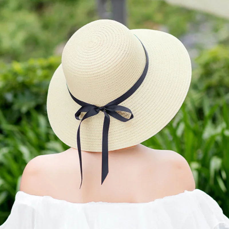 Соломенная шляпа YOYOCORN женская летняя маленькая свежая шляпа солнцезащитная шляпа с плавающим поясом солнцезащитный крем складной большой прибрежный солнцезащитный шлем пляжная кепка Изображение 3