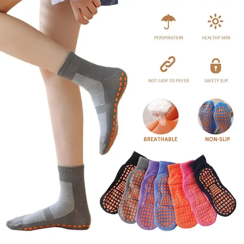 Сообщение Хлопковые носки для батута унисекс, противоскользящие носки для взрослых и детей, удобная одежда, противоскользящие спортивные носки для йоги, массаж ног Изображение 0