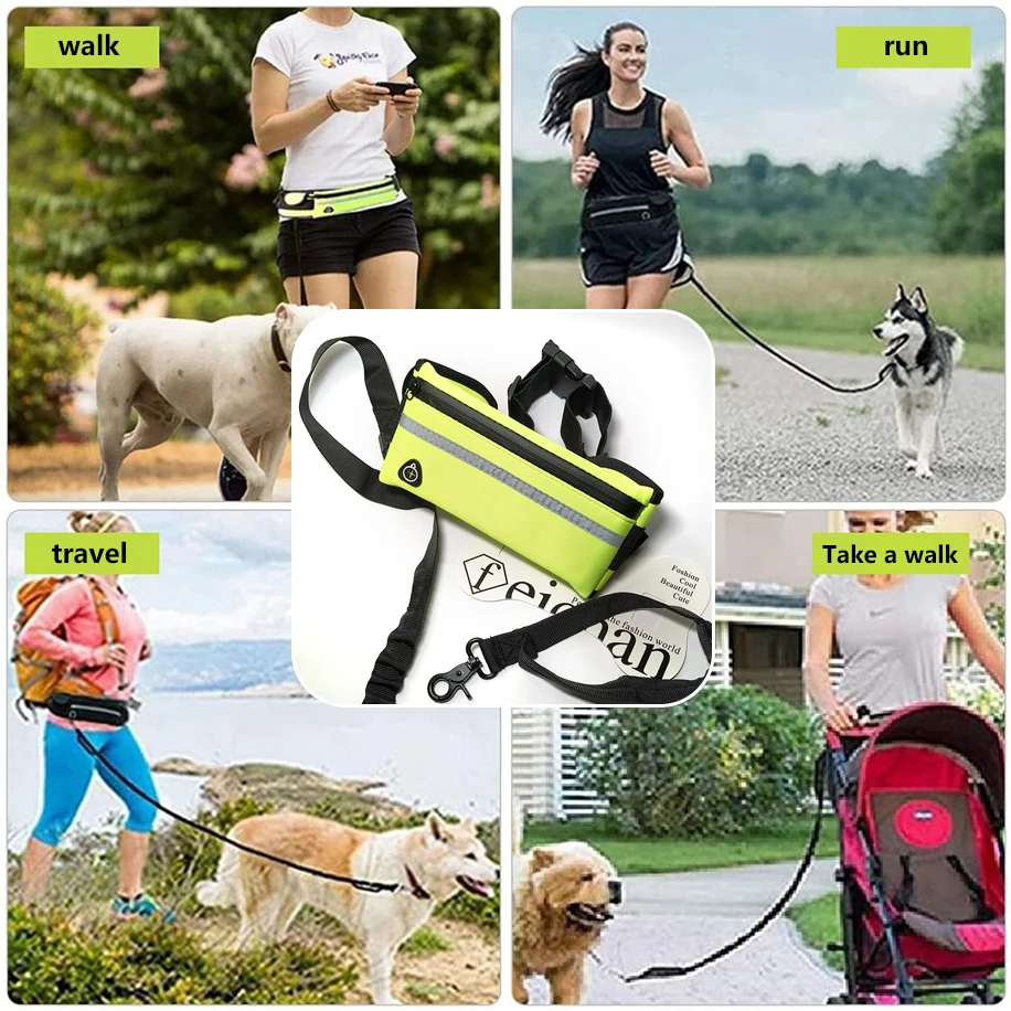 Спортивный комплект для бега FEICHAN, нейлоновая светоотражающая спортивная поясная сумка для домашних животных для ночных пробежек, поясная сумка с тяговым тросом Изображение 4