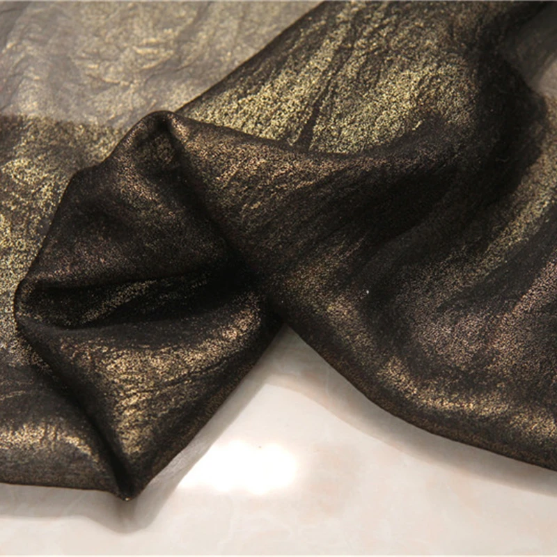 Ткань Шириной 50 см x 150 см, черный низ, шифоновая ткань с золотым покрытием, платье-рубашка, длинная юбка Hanfu, однотонная, легкая, дышащая Изображение 0