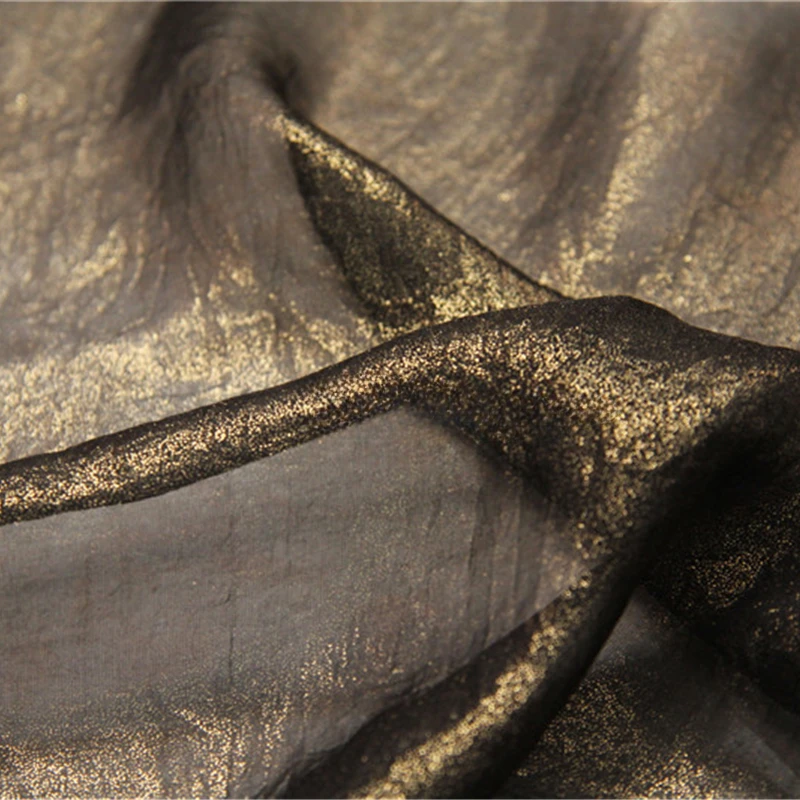 Ткань Шириной 50 см x 150 см, черный низ, шифоновая ткань с золотым покрытием, платье-рубашка, длинная юбка Hanfu, однотонная, легкая, дышащая Изображение 4