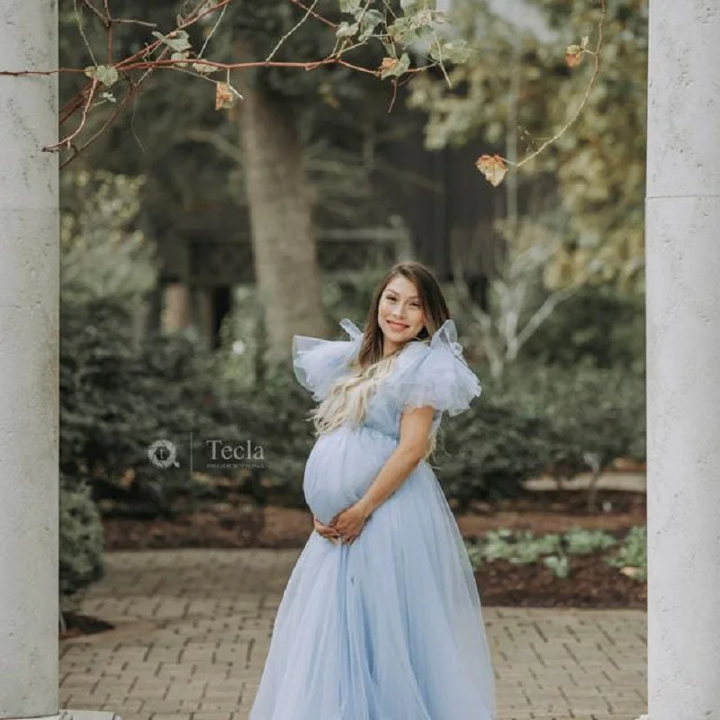 Элегантное женское платье для беременных, платье для беременных с V-образным вырезом, марлевое платье с плавающими плечами, макси-платье для фотосъемки, халаты для детского душа Изображение 3