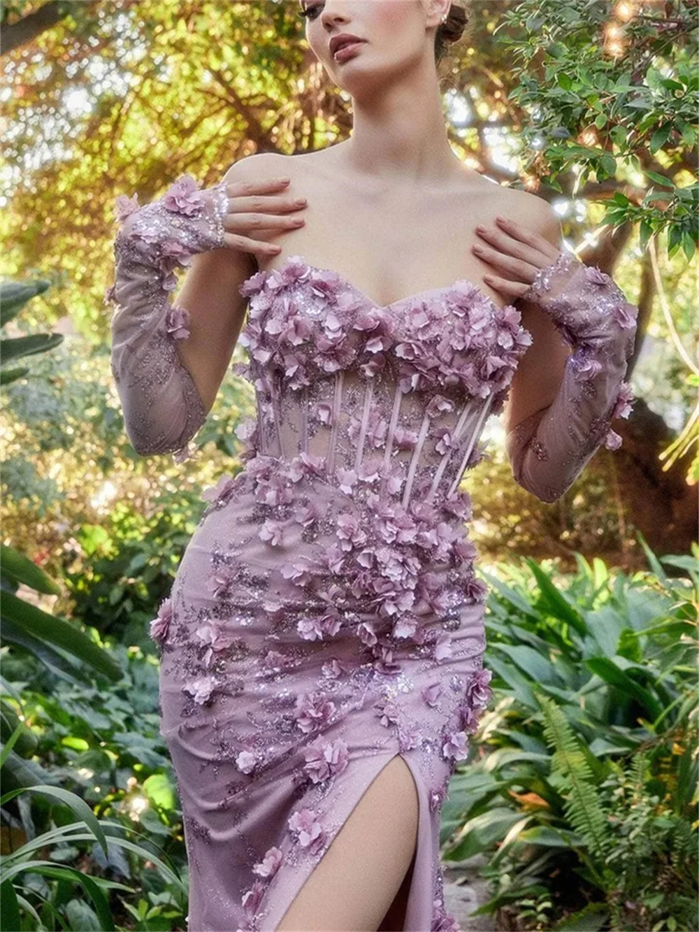 Элегантное платье для выпускного вечера с 3D-принтом 2024, Классические вечерние платья без бретелек, без рукавов, Простое платье в пол с разрезом, Vestidos De Novia Изображение 1